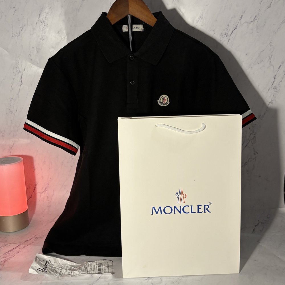 MONCLER STRIPED TRIM POLO SHIRT (SIZE S-XL)