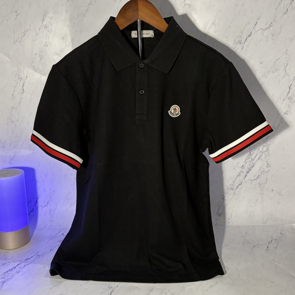 MONCLER STRIPED TRIM POLO SHIRT (SIZE S-XL)